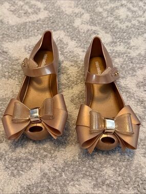 Mini Melissa Metallic Rose Gold Bow Mary Janes